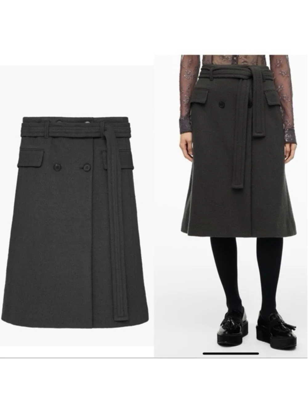 Zara Wool Collection Cargo Wrap MIDI Skirt S Thick Limited Edition Academia Prep